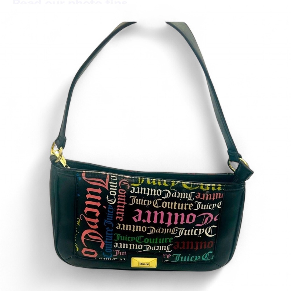 Y2K Juicy Couture Black Mini Shoulder Bag All Over Logo Print Vintage Rare Glam